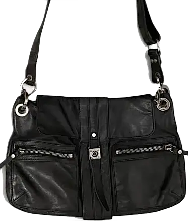 Lanvin Paris. Black Lambskin Soft Leather Shoulder Bag with Silver Hardware
