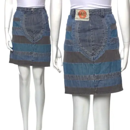 Michiko Koshino Woman’s Patchwork Denim Skirt Sz 6 (42) 100%‎ Cotton Preowned