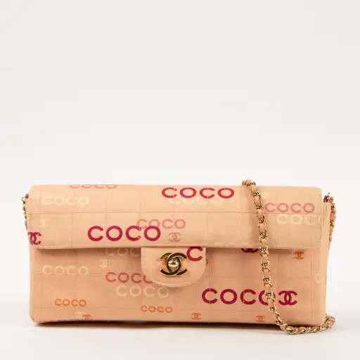Chanel Beige Coco Canvas East West Chocolate Bar Bag