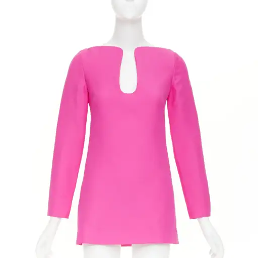 VALENTINO 2022 pp pink virgin wool silk wired scoop neckline shift dress IT36 XS