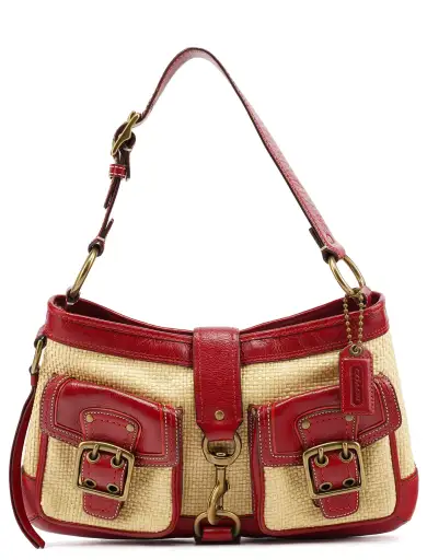 105 Beige Burgundy Legacy Straw Shoulder Bag