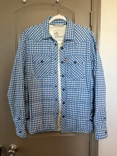 Moncler Grenoble Padded Down Gingham Blue Jacket Shirt