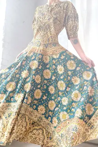 50s India gauze cotton sunflower dress