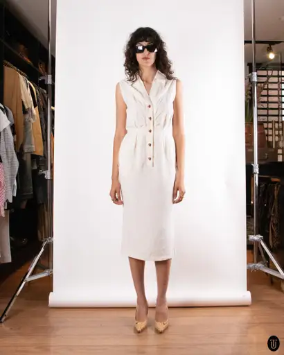 90's Thierry Mugler "Activ" Cream White Dress XS