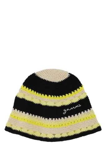 Ganni Hat Striped Crochet Beanie — Multicolor Exterior: Cotton Beanies