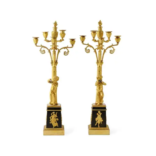 ATTRIBUITI A PIERRE PHILIPPE THOMIRE 1751-1843 COPPIA DI IMPORTANTI CANDELIERI - ATTRIBUITI A PIERRE PHILIPPE THOMIRE 1751-1843 PAIR OF IMPORTANT CANDELABRA