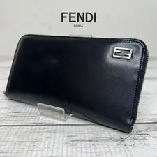 Fendi Round Zip Long Wallet Leather Navy Womens Near Mint gift