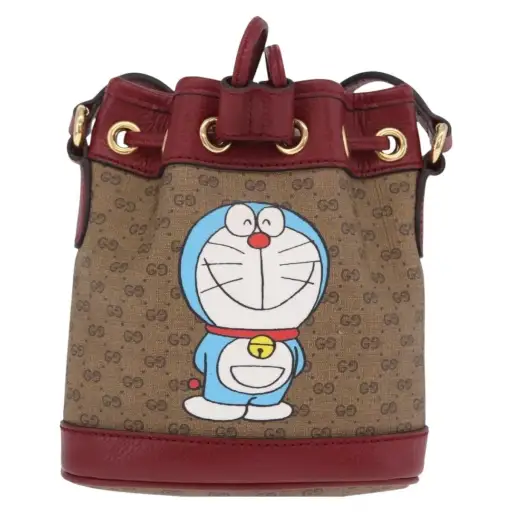 Gucci Doraemon Bucket Printed Mini Gg Coated Canvas Beige Canvas Handbag (Pre-Owned)