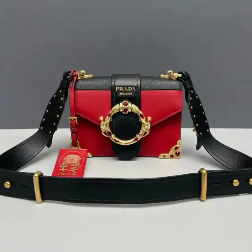 PRADA Cahier red cowhide leather inlaid crossbody bag