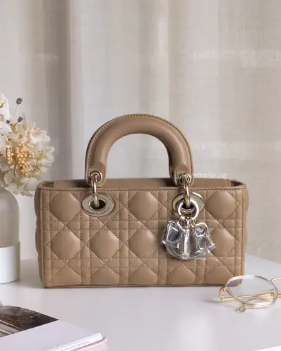Lady D-Joy Small | Biscuit  Lambskin Light Gold Hardware