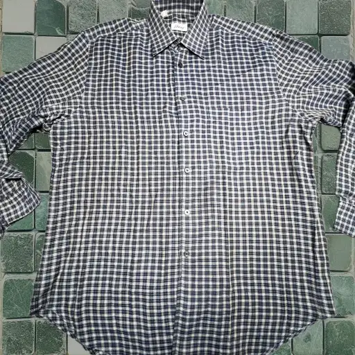 Brioni Shirt Cotton Plaid Button Up Long Sleeve Blue Made Italy Mens Medium