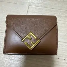 Fendi FF Logo Trifold Wallet Brown Leather Gold Hardware Excellent gift