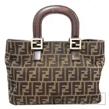 Fendi Zucca Canvas Tote Bag Brown Women Vintage Handbag Inner Zip Pocket