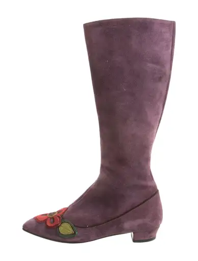 Suede Embroidered Accent Boots