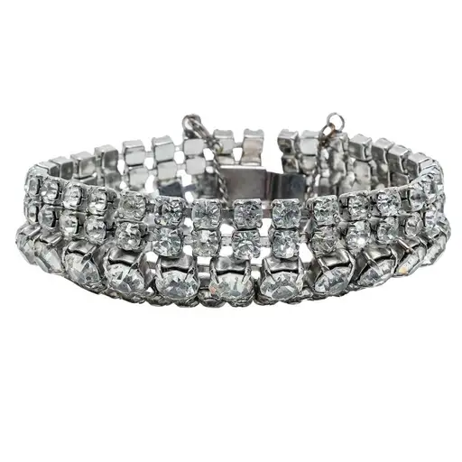 Vintage Silver-Tone Rhinestone Bracelet
