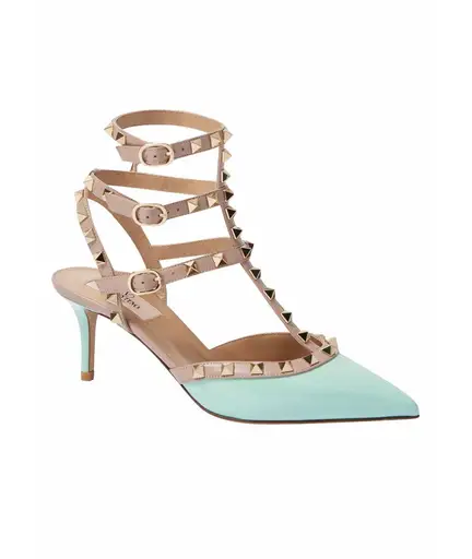 Valentino Rockstud Accents Leather T-Strap Pumps