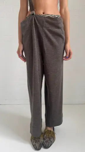 Femme Wool Herringbone Suspender Trousers Brown
