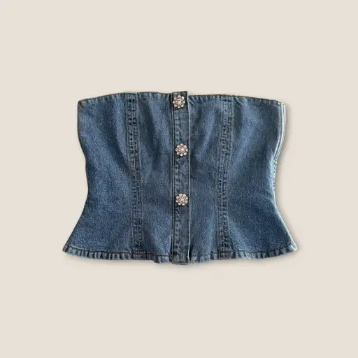 Ganni Strapless Denim  Top - Size UK 12