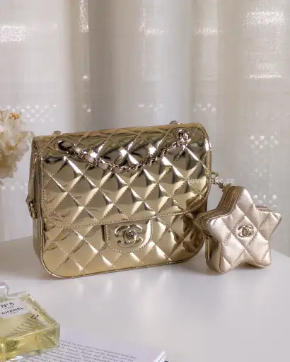 Mini Flap Bag 24C Metallic Gold Patent Leather Gold Hardware