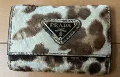[ジャンク]プラダ ハラコ キーケース 三角ロゴ レオパード 並行輸入品