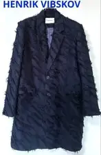 HENRIK VIBSKOV Navy Tailored Jacket Size S with Fringe Detail