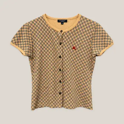 BURBERRY LONDON BEIGE CHECK SHORT SLEEVE CARDIGAN M