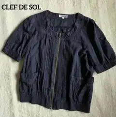 CLEF DE SOL ネイビー 半袖ジップアップ ブルゾン M