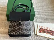 Goyard Goyardine Small Backpack Top Handle Buckle Strap Black Trim w/Box