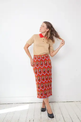 Dries van Noten FW 2017 graphic pattern red knit pencil skirt