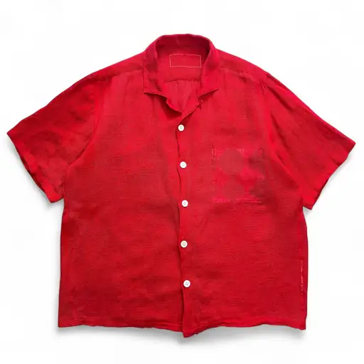'' COMME des GARCONS '' AD1998 Linen-Fabric Open Collar Mesh Shirt