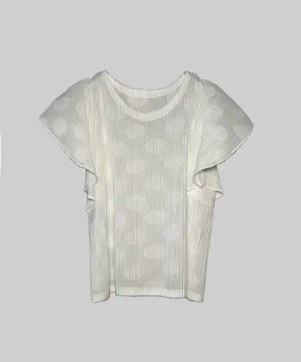 Pleats Please Polka Dot Sheer Ruffle Sleeve Blouse