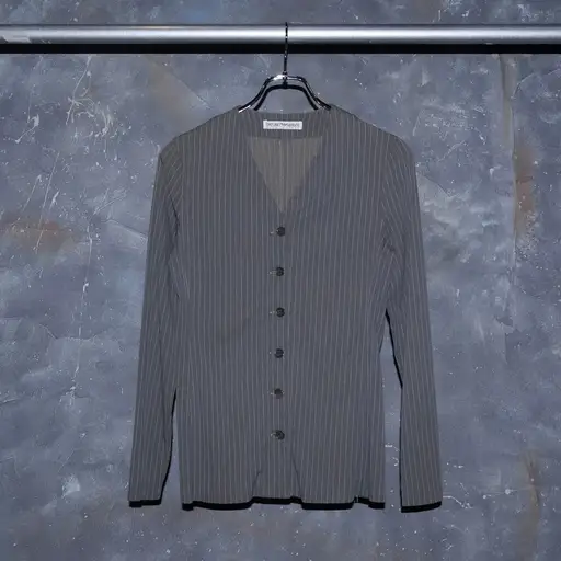 90s-00s EMPORIO ARMANI collarless pinstripe shirt jacket