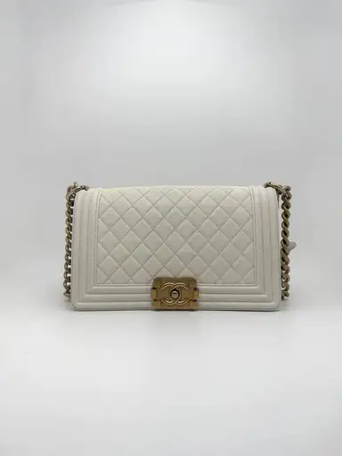 Chanel Boy Flap Bag with Quilted Caviar Leather White (2019)