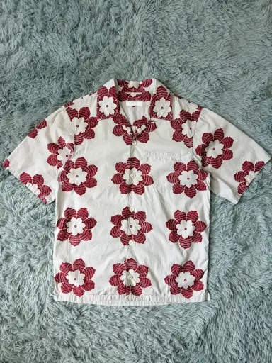 Prada 2016 Floral Logo Print Camp Collar Boxy Shirt - S/M