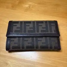Fendi Zucca Canvas Trifold Wallet Brown Leather Trim Excellent gift