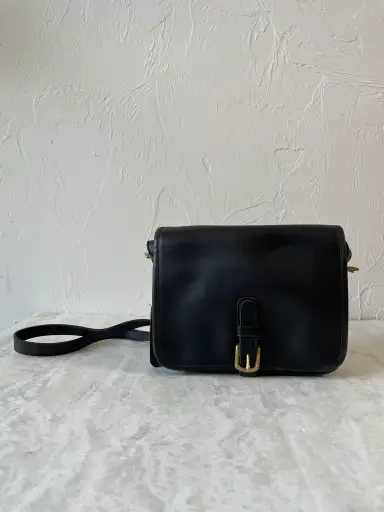 Vintage 80s Coach Black Leather Saddle Pouch Handbag