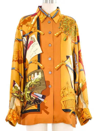 Hermes Memoire d'Hermes Silk Button Front Shirt