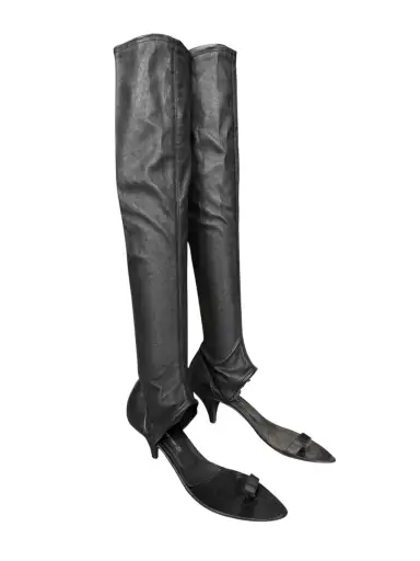 PLEIN SUD 2000s BLACK LEATHER OPEN BOOTS