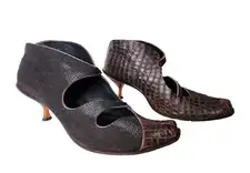 CYDWOQ Vintage 2 Tone Leather Ankle Shoes Cut Out Alligator Victorian 36 1/2 6.5