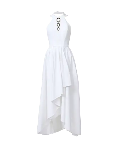 1990's White Cotton Piqué Dress with Cutout Details