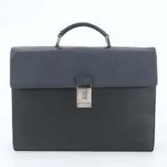美品 プラダ サフィアーノ レザー ビジネス バッグ 書類鞄 ブリーフケース トート 通勤 本革 ネイビー 紺 A4 メンズ RTM EY11-2【中古】