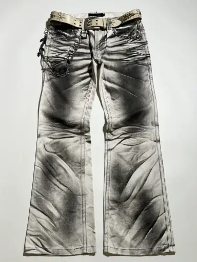 Xfrm Silver Glitter Waxed Bootcut Jeans Y2K Japanese Brand