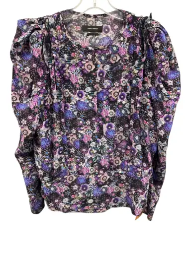 Isabel Marant Size 38 Pink, Purple, Multi Silk Blend Long Sleeve Split Neck Top
