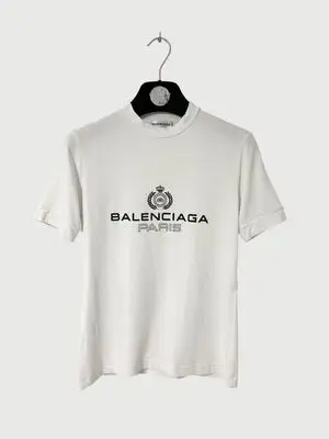 Balenciaga FW19 Paris Laurel Logo Slim T-Shirt