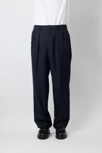 BURBERRY NAVY WOOL MOHAIR WIDE PANTS