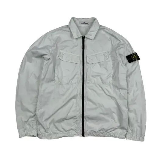 Stone Island 2022 Ice Blue Cotton Zipped Overshirt - Medium
