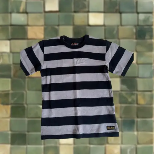 Iron Heart T-Shirt Men's XS Black Gray Border Stripe Cotton