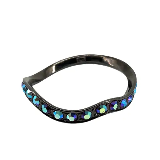 Yves Saint Laurent Gun Metal Toned Wavy Aurora Borealis Crystal Bracelet