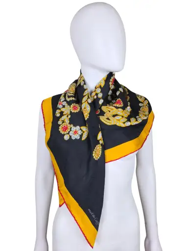 Must de Cartier Foulard Vintage con Stampa Gioiello Nero e Giallo