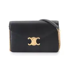 未使用 展示品 セリーヌ CELINE マーゴ トリオンフ チェーン ウォレット 長財布 レザー ブラック 10L033DPV ゴールド 金具 90329062